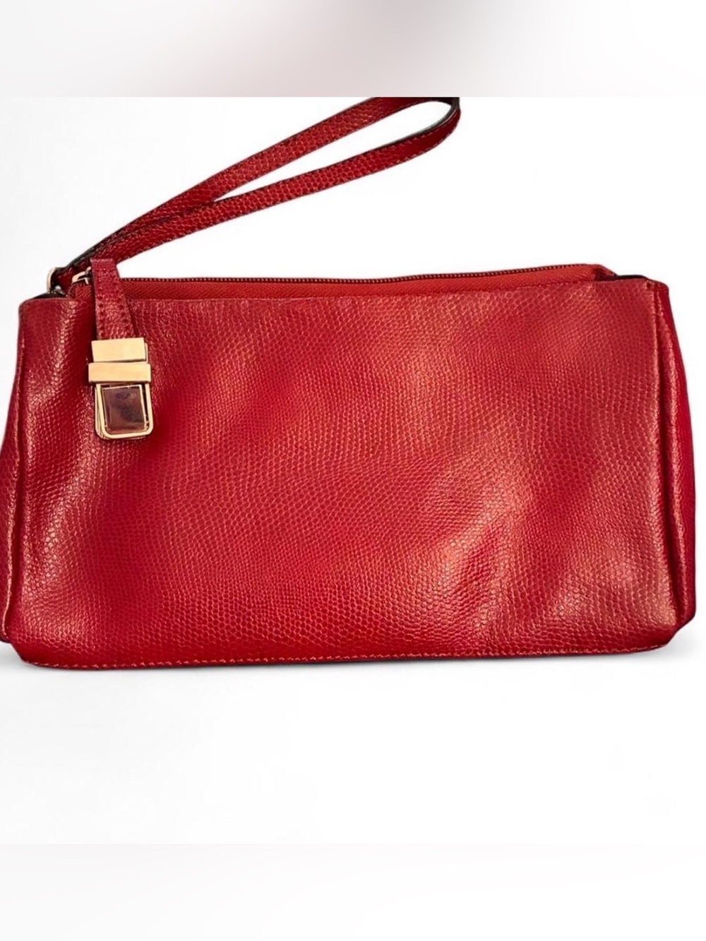 Cleo and Patek Red Textured Leather Wristlet Clutch with Gold Hardware